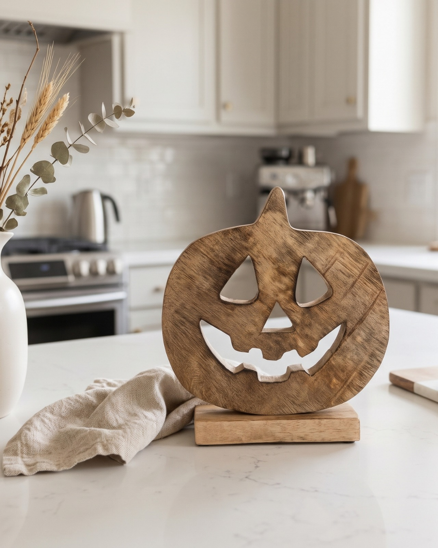 Rustic Wooden Jack-O'-Lantern Pumpkin Décor | Fall & Halloween Decoration