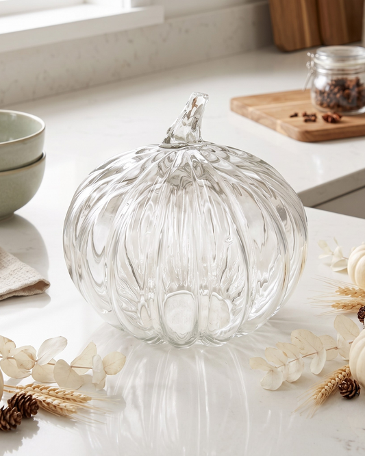 Clear Glass Pumpkin Large | Elegant Fall & Thanksgiving Home Décor