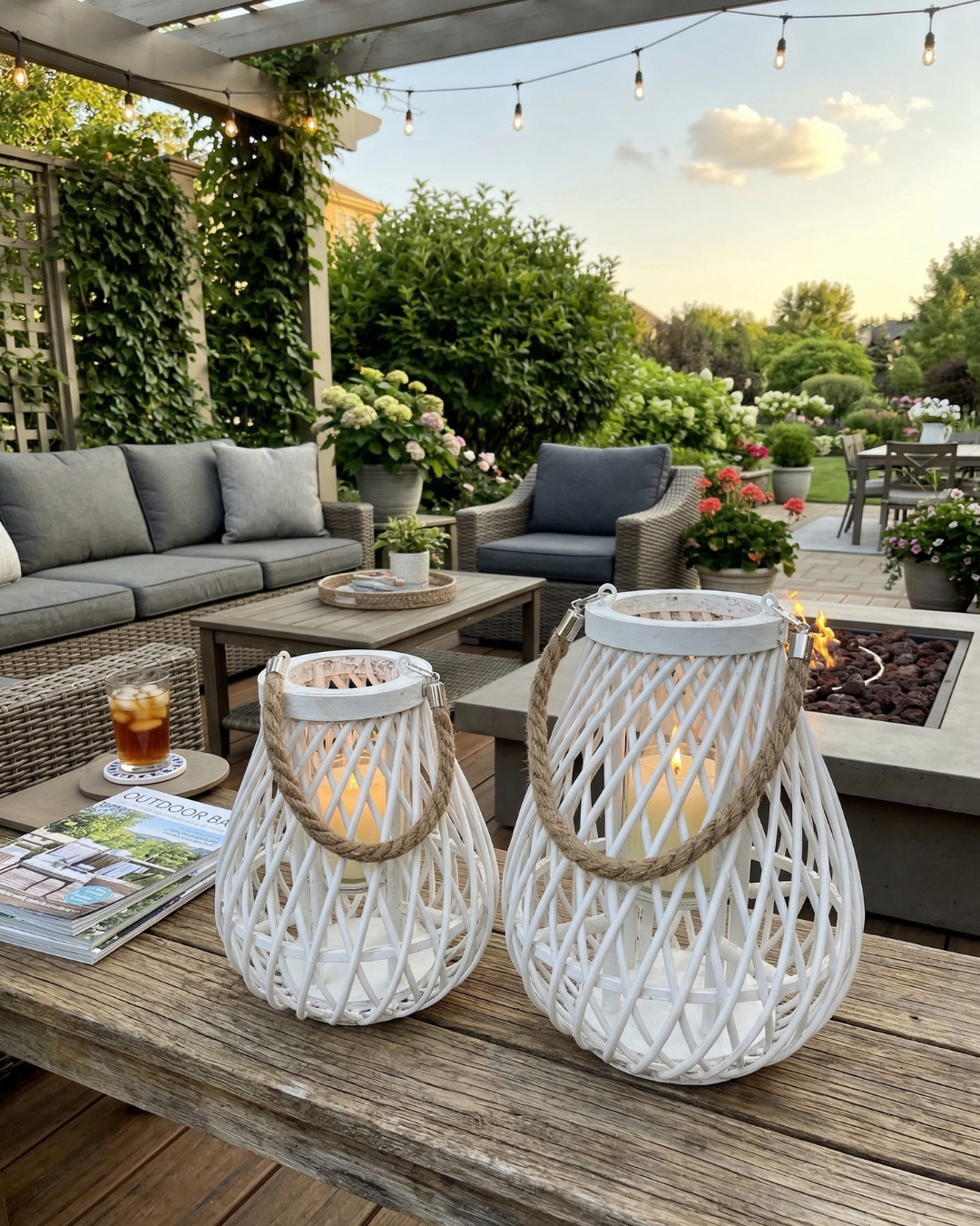 SUMMER NIGHTS Wooden Lantern Candle Set – Outdoor Lantern 2 Pack (White)