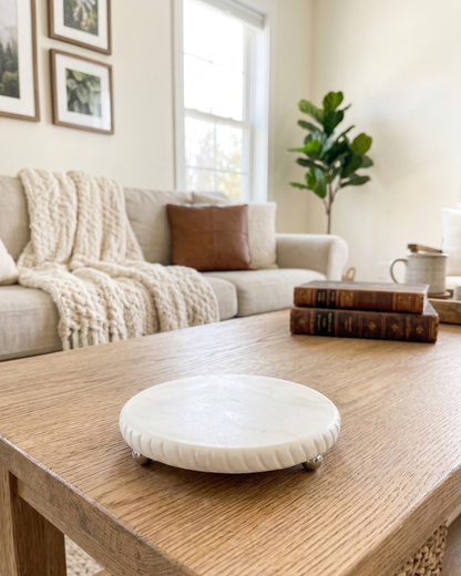 White Marble Round Stand – Decorative Candle Display Tray