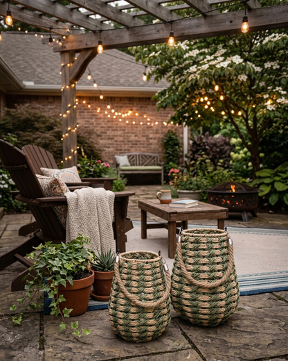 SUMMER NIGHTS Rope Lantern Candle Set – 2 Pack (Sage Green & Beige)