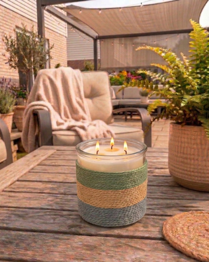 SUMMER NIGHTS Rope Glass Candle – XL 3 Wick Soy Candle (Green, Blue, Clay)