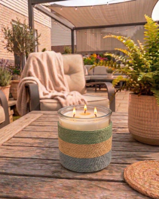 SUMMER NIGHTS Rope Glass Candle – XL 3 Wick Soy Candle (Green, Blue, Clay)