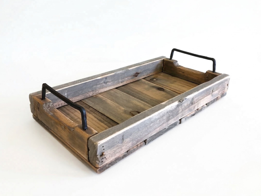Rustic Wood Tray with Metal Handles