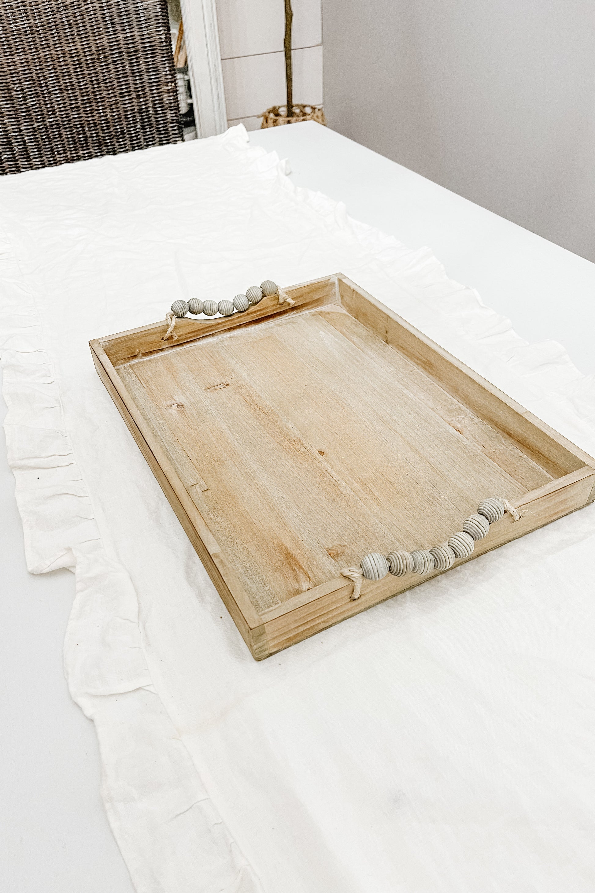 Wooden Tray with Beaded Handle - Extra Large - The Scented Market     