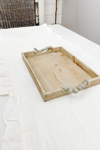 Wooden Tray with Beaded Handle - Large - The Scented Market     