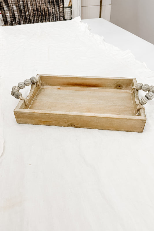 Wooden Tray with Beaded Handle - Small - The Scented Market     