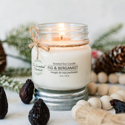 FIG & BERGAMOT Soy Wax Candle 8 oz - Scent of November - The Scented Market 