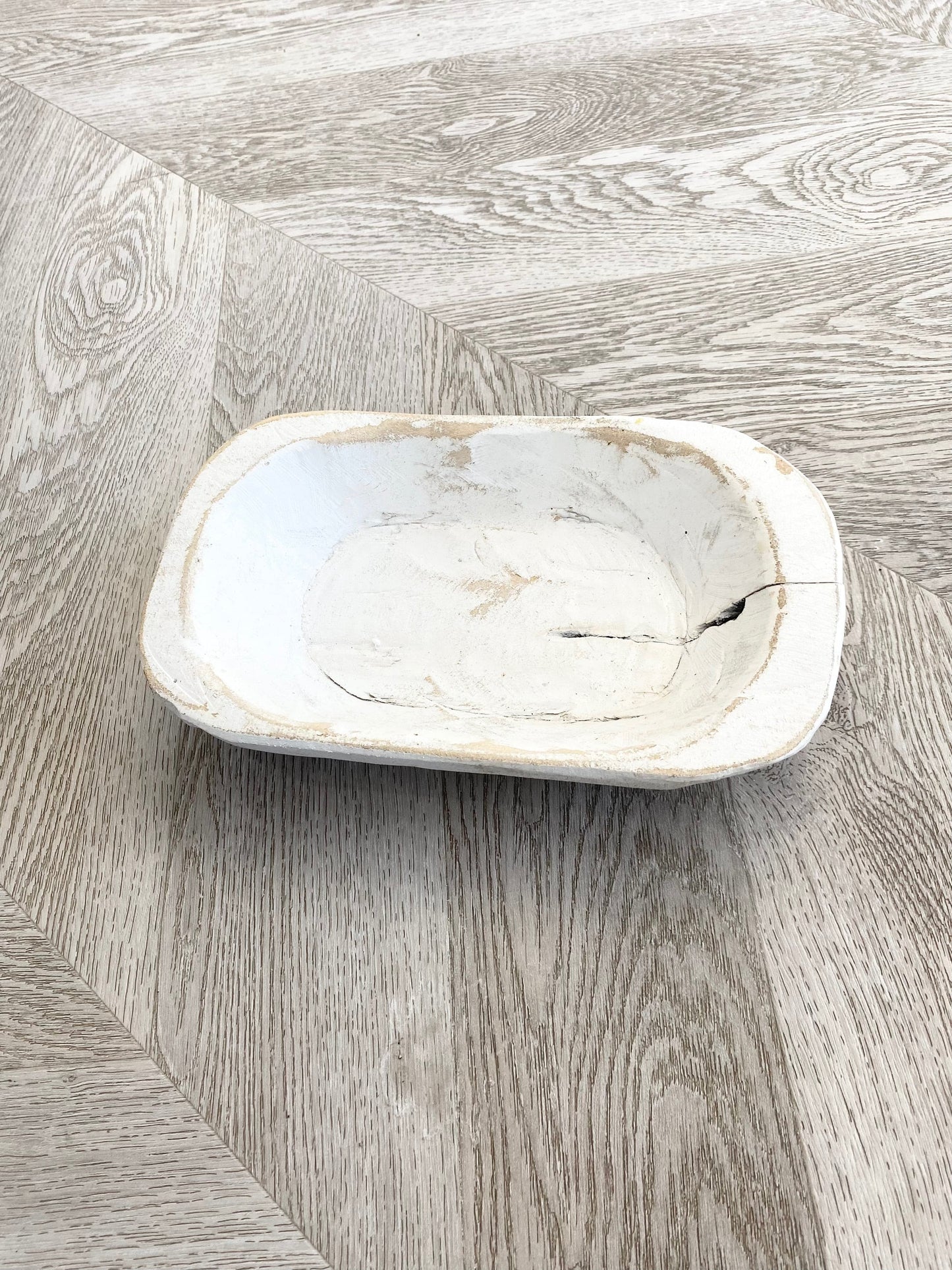 Wood Decorative Dough Bowl- White
