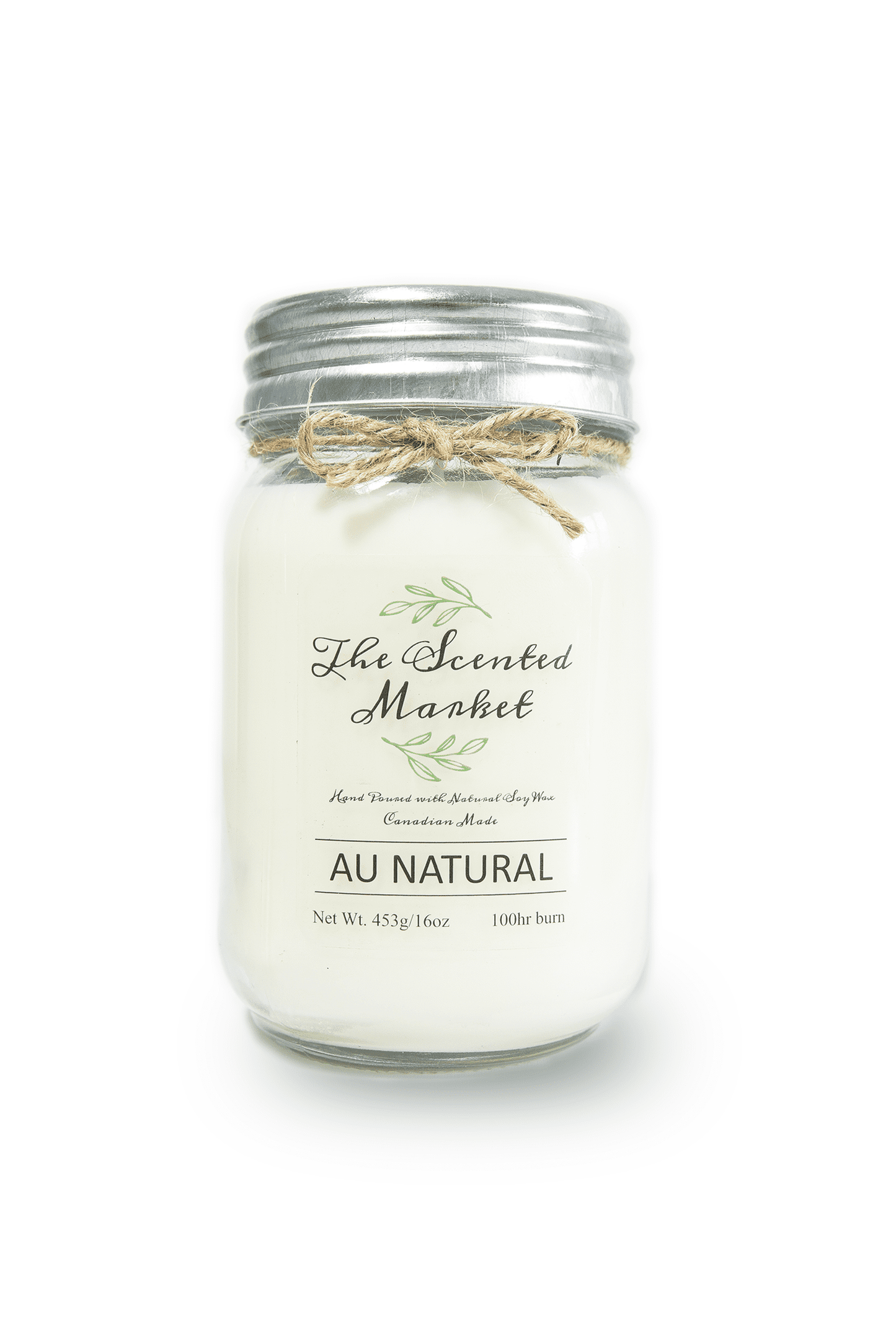 Au Natural is our scent free soy 16 oz candle