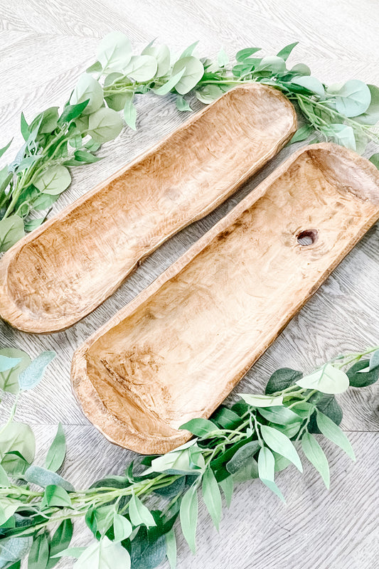 Brown Wood Long Decorative Dough Bowl - The Scented Market  Decorative Bowls   