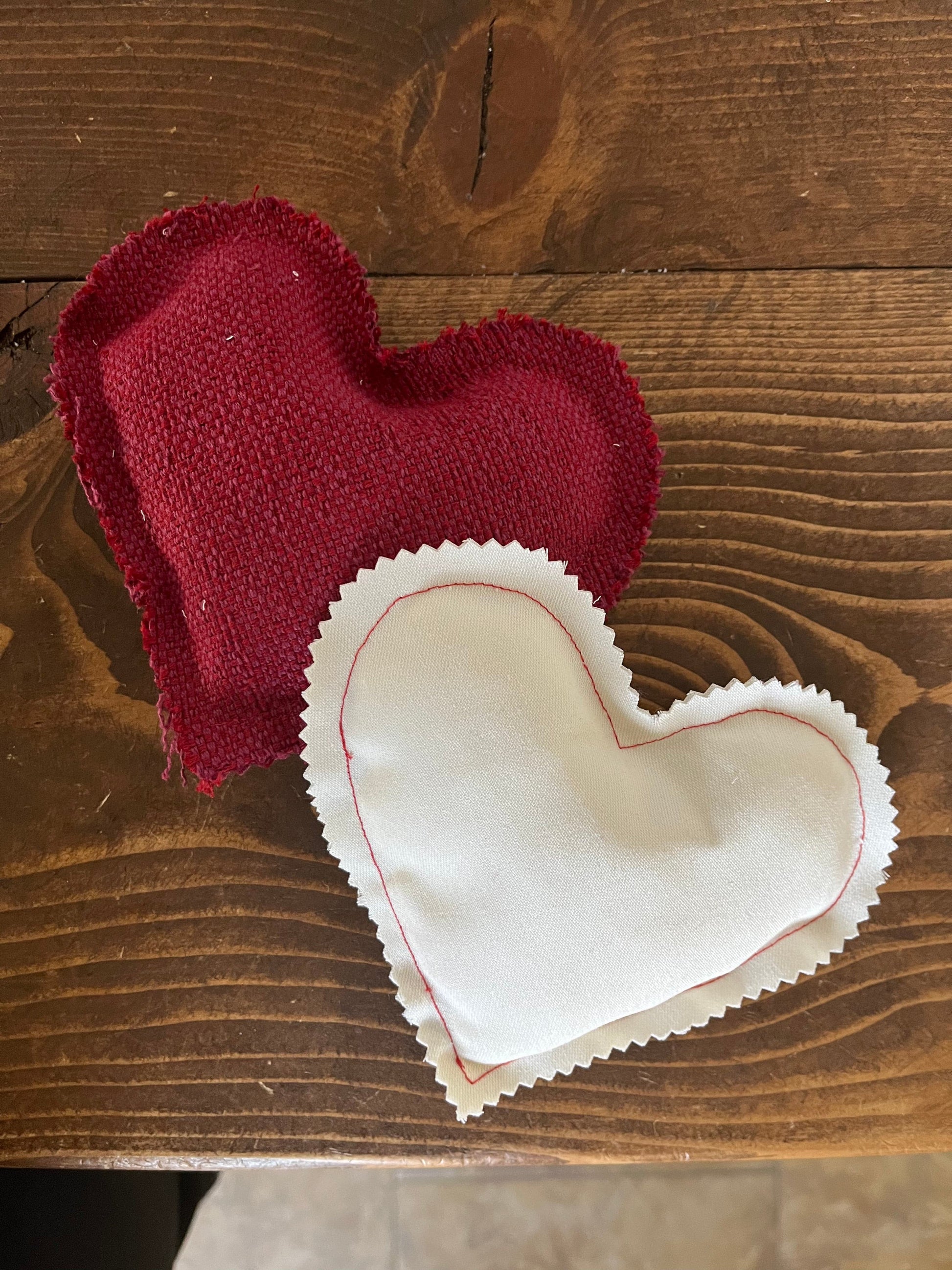 Pictured: Both Red and Natural coloured fabric hearts for valentine's day