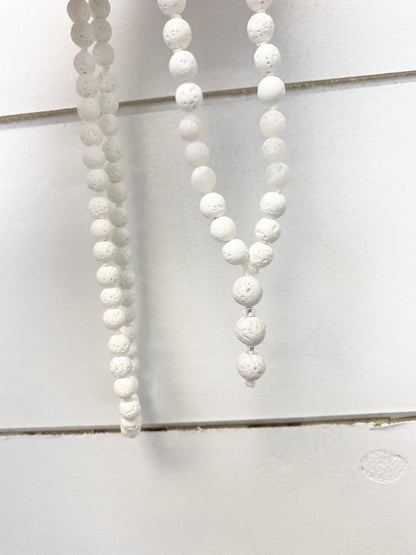 White Lava, Mala & Fire Agate Stone Necklace