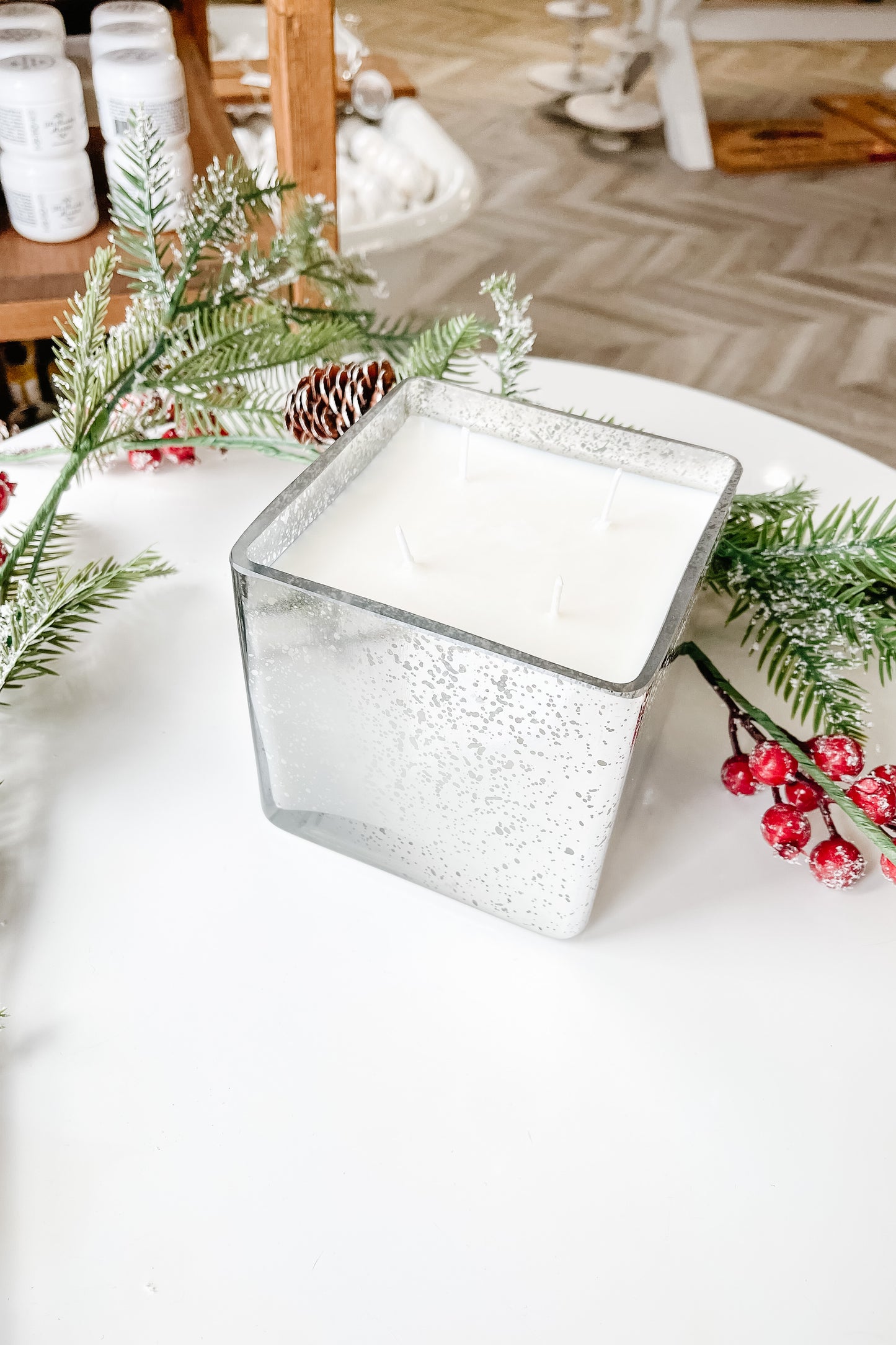 SLEIGH RIDE Silver Speckle 4 wick Soy Wax Candle